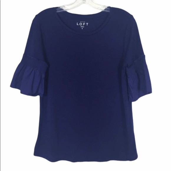 LOFT AnnTaylor Loft Blouse Ruffle Sleeves Blue Size S - Picture 2 of 7